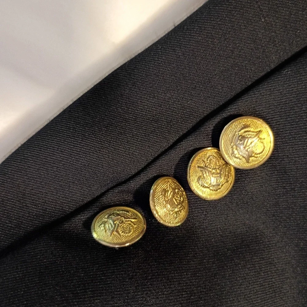 Dark Blue‎ Blazer Mens Size 40 Gold Crested Buttons Sport Coat Jacket Dual Vent